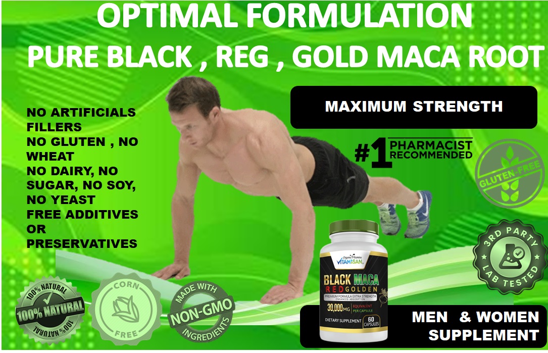 Maca Capsules BLACK Maca Yellow Maca Red Maca Roots Grown in Peru Peruvian Powder, Men & Women Supplement