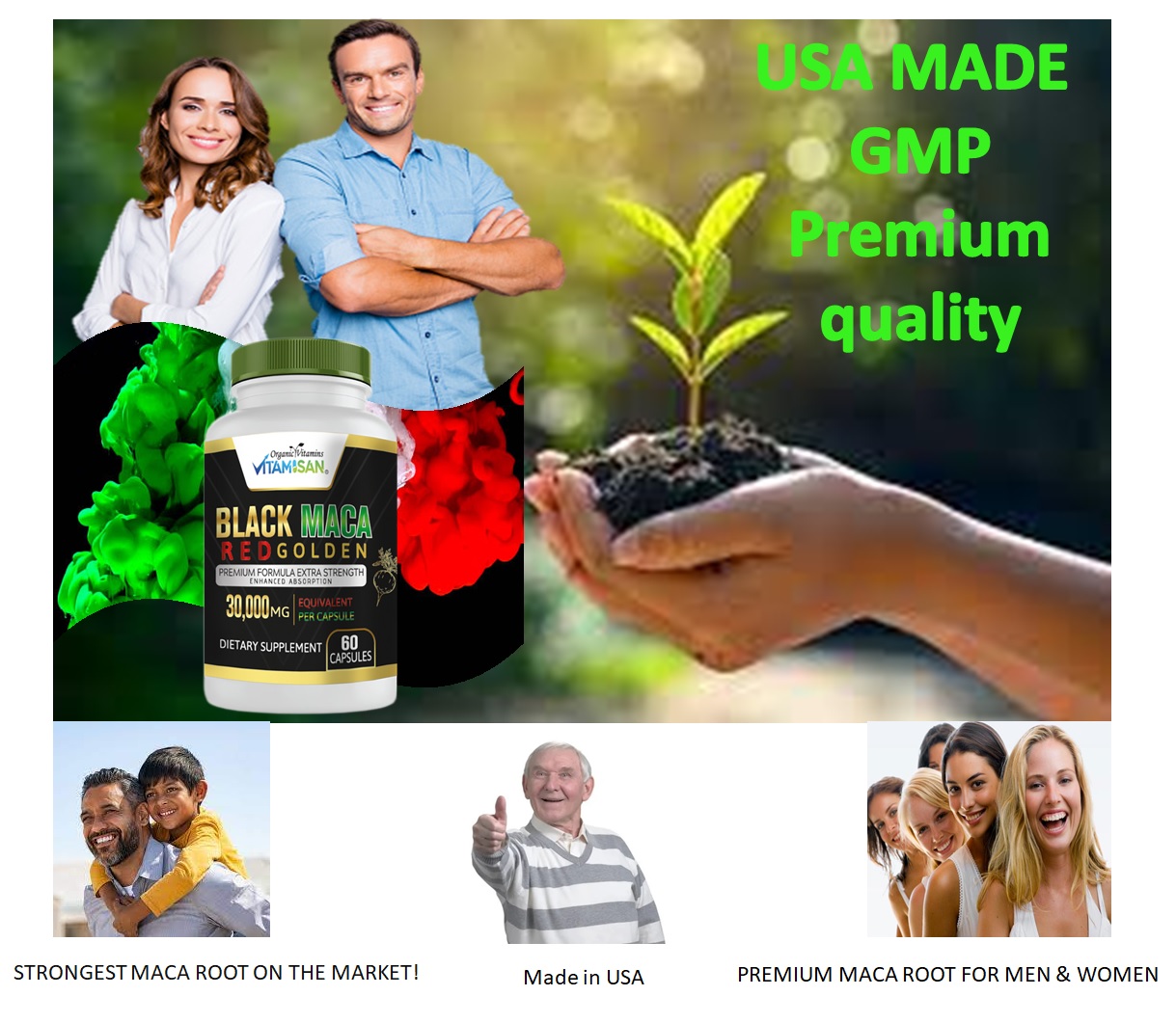 Maca Capsules BLACK Maca Yellow Maca Red Maca Roots Grown in Peru Peruvian Powder, Men & Women Supplement