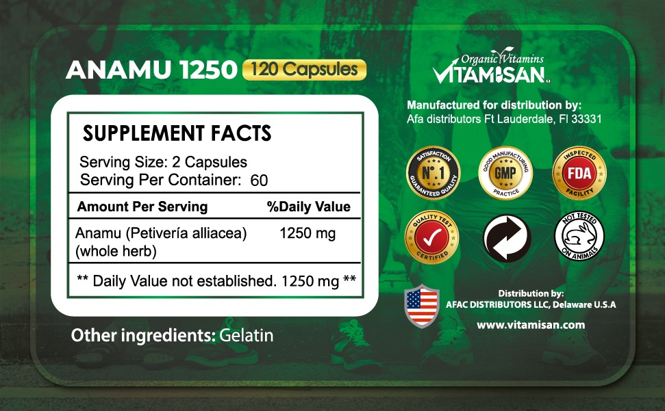 Anamu 1250mg 100% Organically Grown 120 caps