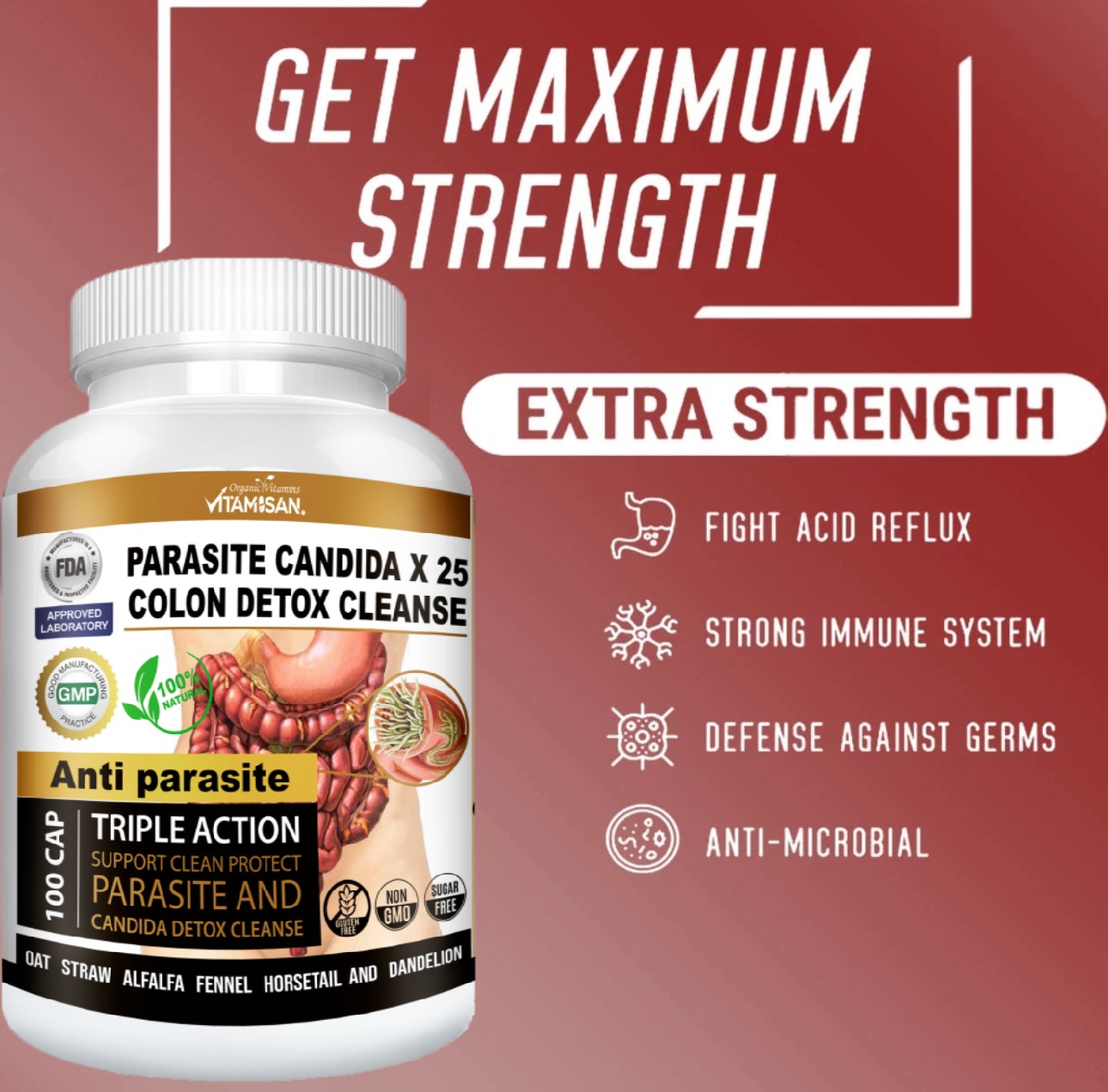 PARASITE CANDIDA COLON DETOX CLEANSE 100 VITAMISAN