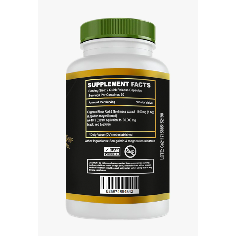Maca Capsules BLACK Maca Yellow Maca Red Maca Roots Grown in Peru Peruvian Powder, Men & Women Supplement