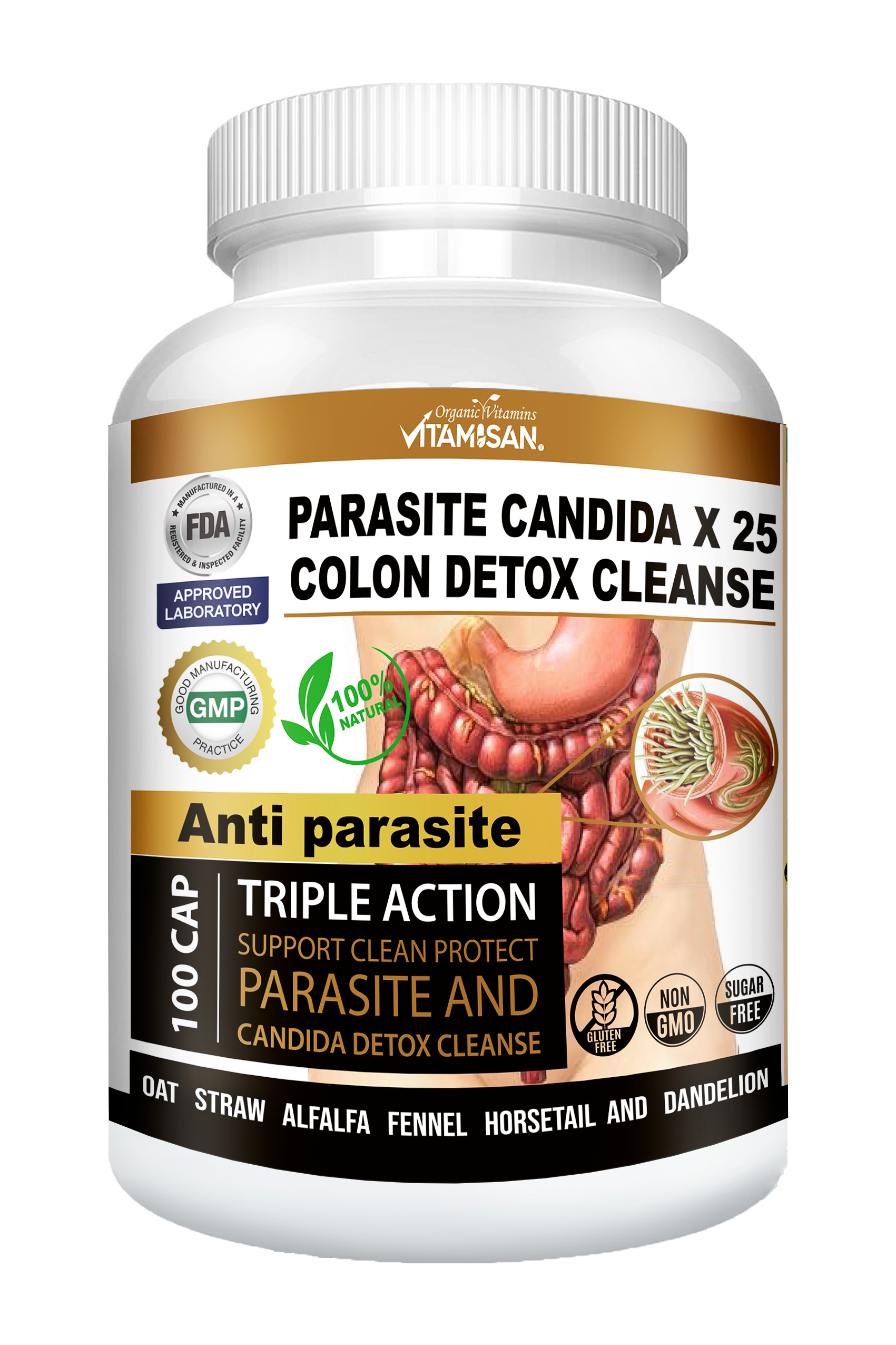 PARASITE CANDIDA COLON DETOX CLEANSE 100 VITAMISAN