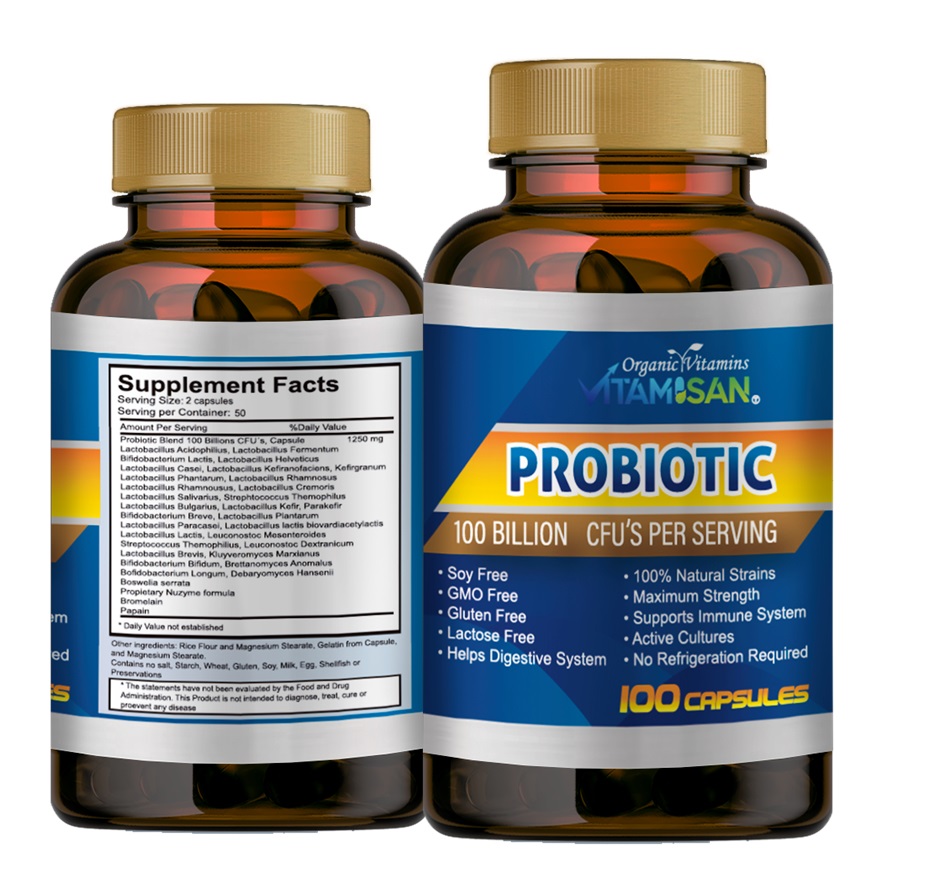 Vitamisan Probiotic 100 Billion CFU – Maximum Strength, 100 Capsules – Immune & Digestive Support – Non-GMO, Gluten-Free