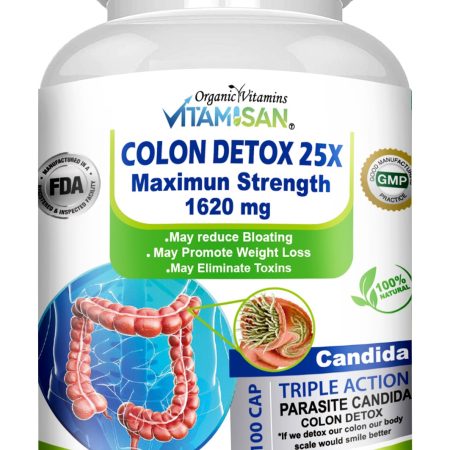 Vitamisan Colon Detox 25X – Maximum Strength 1620mg – Triple Action Cleanse with Parasite & Candida Support – Natural Detox & Weight Management – 100 Veggie Capsules – Non-GMO